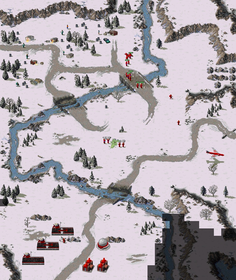 Frame 6,500: most of the map revealed, Soviet units advancing north.